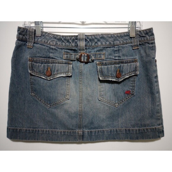 American Eagle Denim Mini Skirt Distressed Stone Wash Flap Pocket Womens Sz 10 - Picture 7 of 9